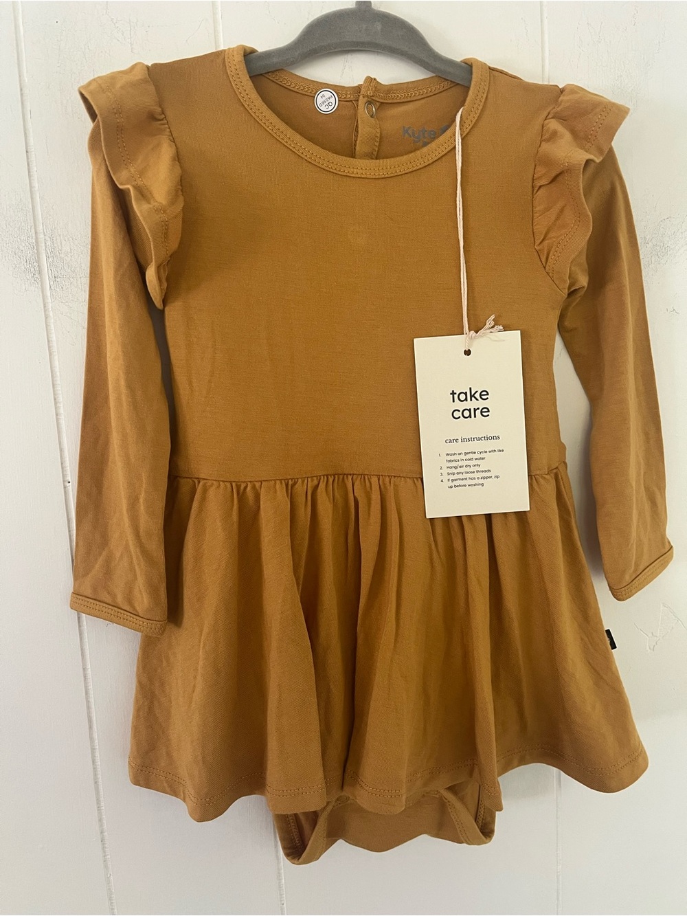 NEW Kyte Baby Bamboo Retired Marigold Long-Sleeve Bodysuit Twirl Dress 18-24